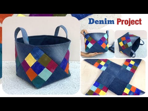 sewing diy a fabric boxes tutorial, denim boxes patterns ,diy a medium boxes tutorial, denim project