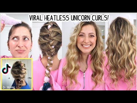 VIRAL TIKTOK HEATLESS UNICORN CURLS! Step-by-step Tutorial | Overnight Curls| Heatless Curls