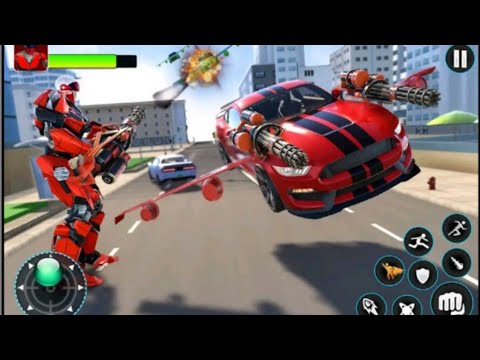 Flying future hero is on city rescue mission in superhero robot war simulator 3D