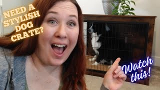 Yaheetech Dog Crate Furniture with Cushion and Double Doors