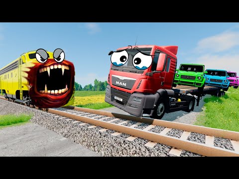 TRANSPORTING CARS & FRUITS WITH COLORED JOHN DEERE vs CLAAS vs FENDT TRACTORS - BeamNG.drive #24