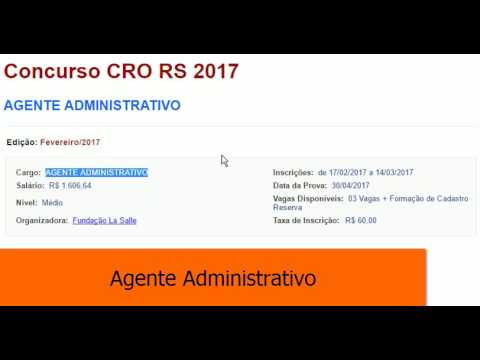 EDITAL CONCURSO CRO RS 2017 AGENTE ADMINISTRATIVO