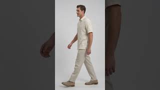 Men’s Cream Abstract Stripe Walking Suit Set, 2 Piece Short Sleeve Casual Shirt and Pants Outfit video