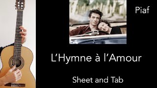 L'Hymne a l'amour (Piaf et Monnot), Arrangement for guitar, Tutorial with sheet and Tab
