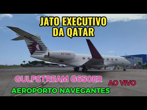 SHEIK CHEGANDO AEROPORTO NAVEGANTES JATO EXECUTIVO QATAR GULFSTREAM  G650ER MISTÉRIO VISITA A7-CGA