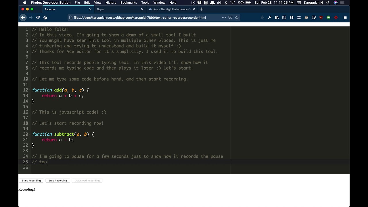 Text Editor Recorder Player: Demo 1