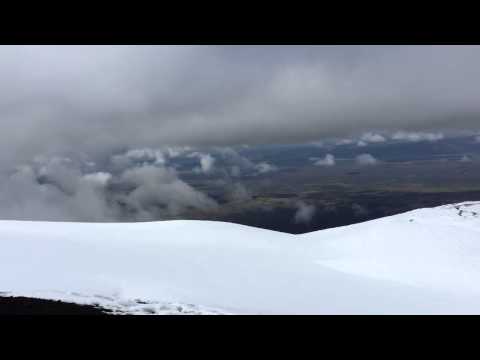On the top of Mount Hekla volcano in Iceland