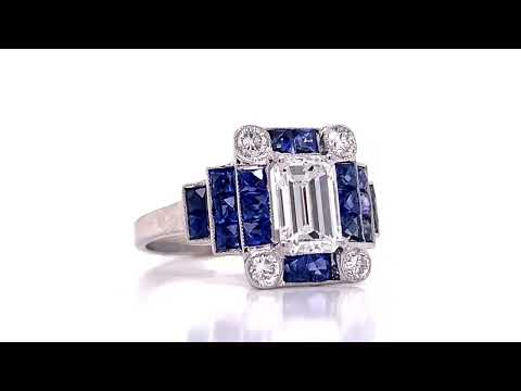 Platinum Sapphire Diamond Art Deco Ring TDW 1.23ct X1482