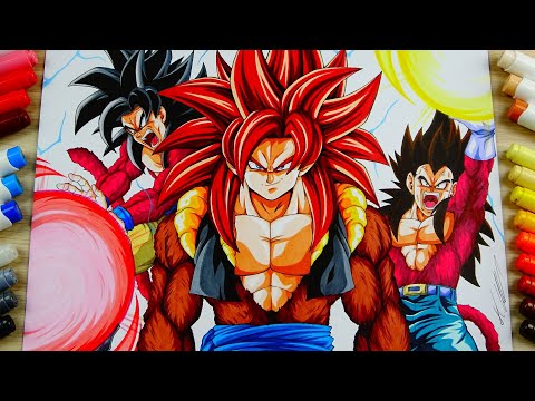Drawing Gogeta SSj4, Goku &amp; Vegeta | Commission #37 | 4K