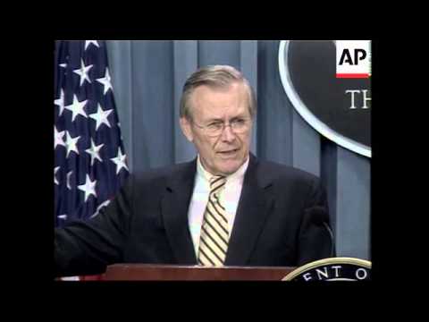 Rumsfeld says Iraqi regime collapsing plus video of Ali's house being bombed