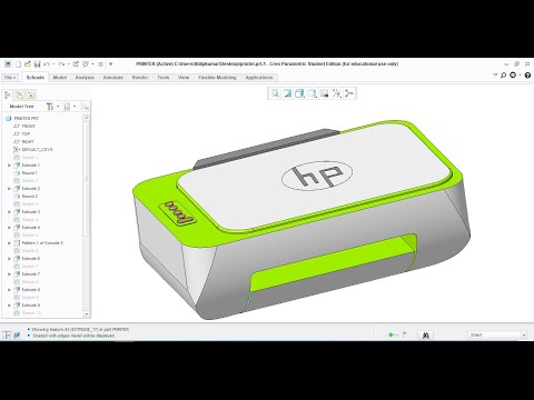 How to Draw " Printer " in 3D using creo #creo basic tools #creo parametric.
