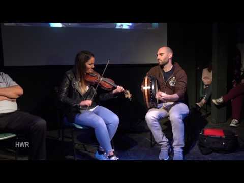 Robbie Walsh on bodhran (1), Áine McGeeney on fiddle - Craiceann Bodhrán Festival 2017