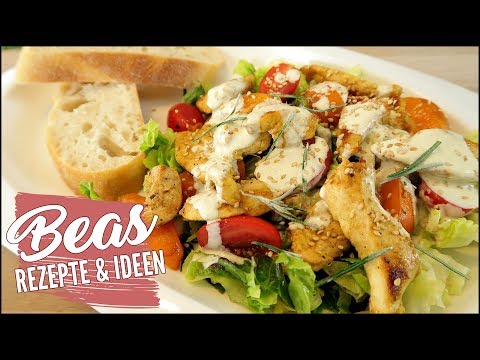 Fruchtiger bunter Salat | Rezept mit Curry Hähnchen | Curry Dressing | Leicht kochen