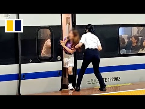 Chinese woman blocks high-speed train door so friends can get on