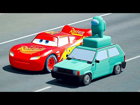Lightning McQueen vs Fiat Panda Among Us - Drag Race 20 KM