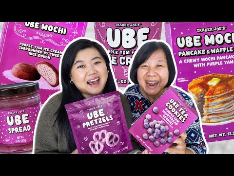 TRYING EVERY TRADER JOE'S UBE PRODUCT! (ube ice cream, ube spread, ube mochi, ube pancakes + more)