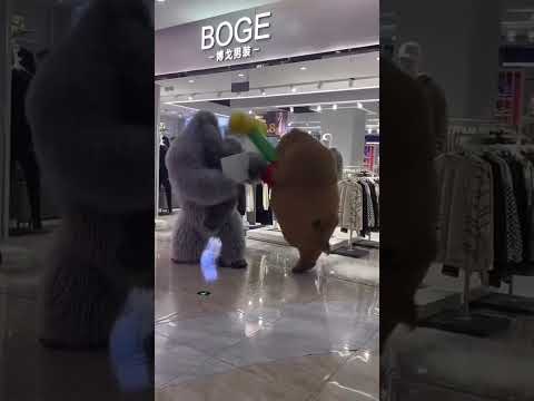 Gorilla & Bear in the Shopping Center #Gorilla #Bear #Costumes #Play #Mall #Shopping #Center