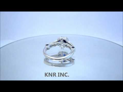 18K WHITE GOLD CUSHION CUT SAPPHIRE AND DIAMOND DECO ANTIQUE STYLE RING 3.20CTW - KNR INC - 258