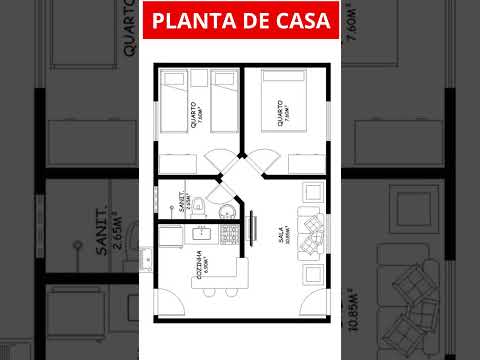 PLANTA BAIXA DE CASA COM 2 QUARTOS | Arquitetura | Plantas de Casas | Planta casa pequena #shorts