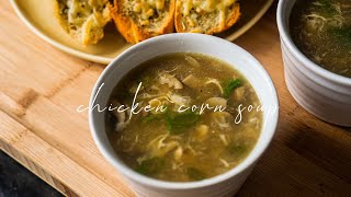 [ASMR] How I enjoy a rainy day at home - Chicken Corn Soup + Garlic Bread