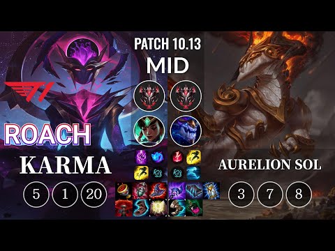 T1 Roach Karma vs Aurelion Sol Mid - KR Patch 10.13
