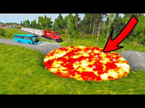Trains vs Lava Giant Pit #1 - BeamNG Drive