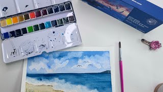Paint a watercolor beach in winter~ Step by Step BEGINNERS YOU GOT THIS! Paul Ruben’s Ocean Palette