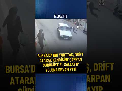 Bursa'da bir vatandaş, drift atarak kendisine çarpan sürücüye el sallayıp yoluna devam etti #haber