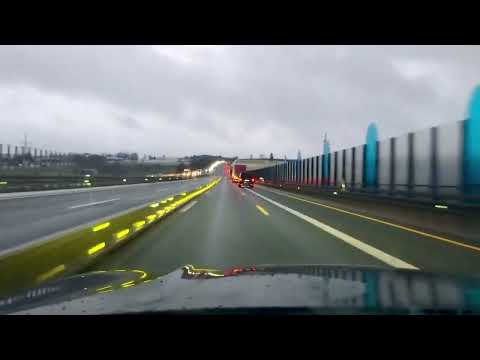 Driving along the A9 Autobahn near Münchberg, Germany