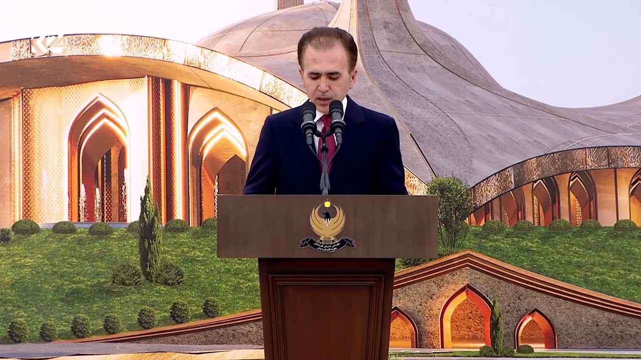 ڤیدیۆ | گوتاری وەزیری ئەوقاف لە رێوڕەسمی دانانی بەردی بناغەی مزگەوتی گەورەی بارزانی