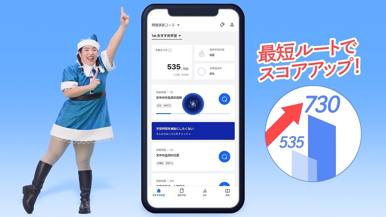 SantaアルクCM 世界No.1DL TOEIC®専門AIアプリ ゆりやんサンタあるく 30秒編