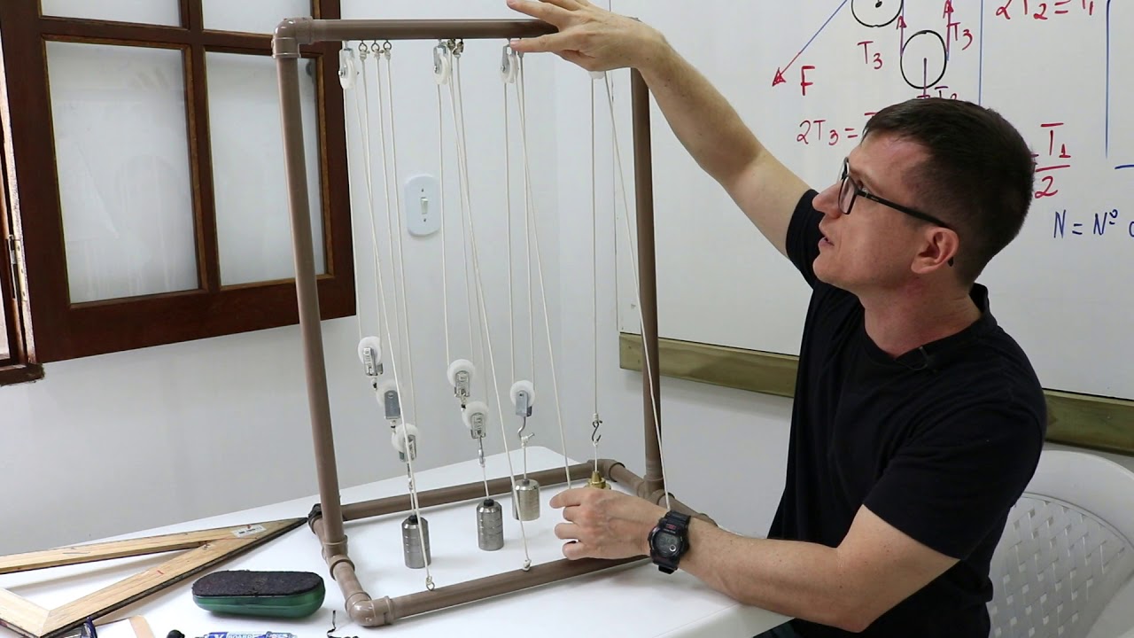 EXPERIMENTO - O que são POLIAS ou ROLDANAS fixas e móveis? Talha exponencial - Prof  Marcelo Boaro