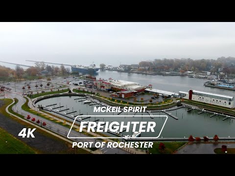 Canadian Freighter the McKeil Spirit Departs Port of Rochester - 4K Drone Footage