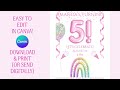 5th Birthday Invitation Girl Girl S 5th Birthday Party Invite 5th Birthday Party Template Invite