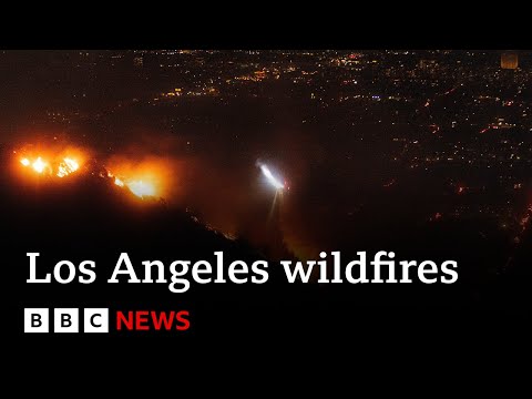 Video | LIVE: Los Angeles wildfires approach Hollywood sign, with Sunset Boulevard in ruins | BBC News