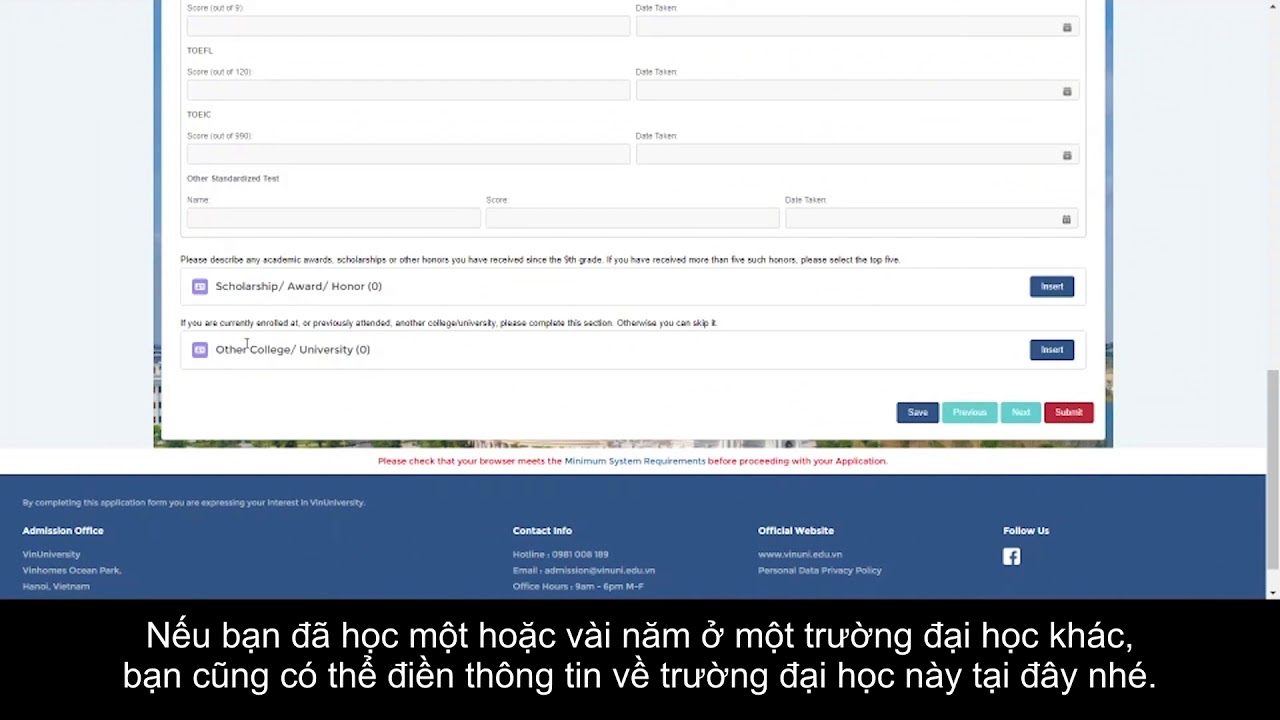 VinUniversity Application Instructions