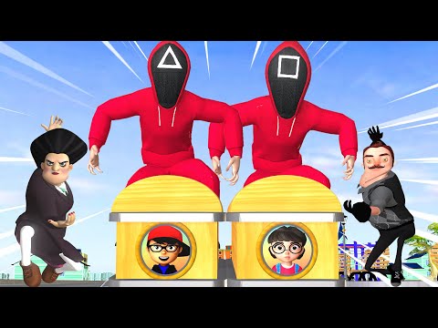 Squid Game (오징어 게임) vs Scary Teacher 3D Miss T vs Hello Neighbor Troll Nick and Tani Coffin Dance
