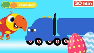 Learn First Words w Larry | Sensory Stimulation for Babies |Vehicles & Musical Instruments for Kids