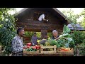 Harvesting Vegetables and Cooking Dinner for Wooden House Builders