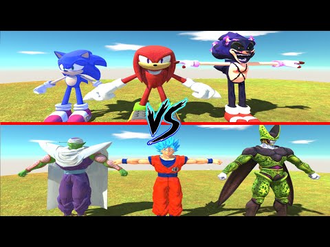 KNUCKLES & SONIC & SONIC EXE  VS GOKU SSJ & PICCOLO & CELL PERFECT  - Animal Revolt Battle Simulator