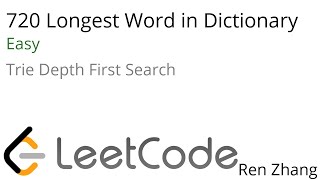 YouTube video 'Leetcode 720 Longest Word in Dictionary'