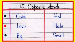 Opposite words in English | 15 Opposite words | Antonyms words in English | Opposite words