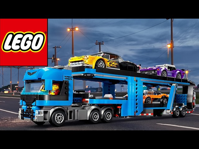 Vídeo relacionado con LEGO City Camión de Transporte con Deportivos y Remolque, Set con 4 Vehículos y Coches de Juguete, Regalo de Cumpleaños para Niños y Niñas de 7 Años o Más, 4 Minifiguras 60408