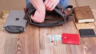 Горизонтальна чоловіча сумка з клапаном текстильна 21247 Vintage чорна