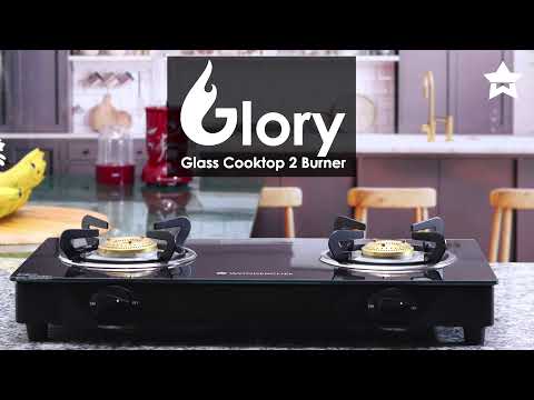 Glory 2 Burner Glass Cooktop, Stainless Steel Drip Tray, Black Toughened Glass with 2 Year Warranty,  Manual Ignition Gas Stove