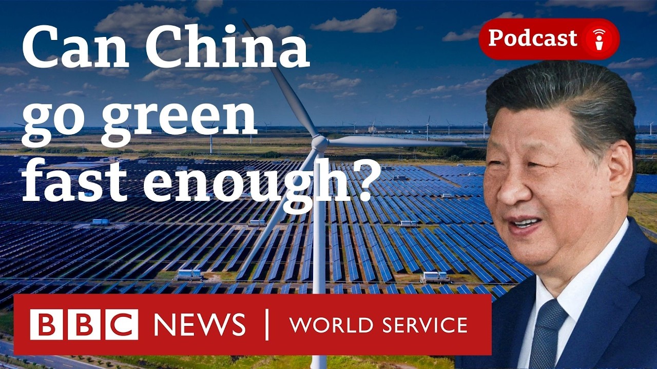 Solar panels covering hillsides in Yunnan province, China, during BBC World Service renewable energy report