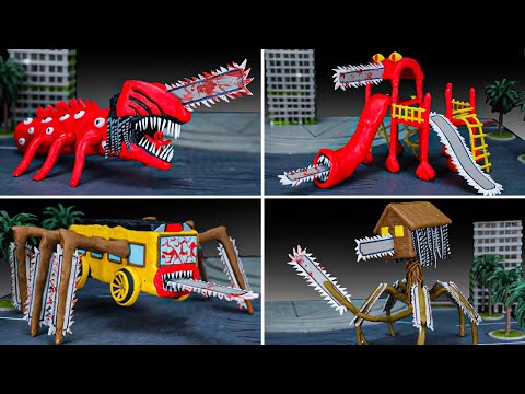 😱 BUS EATER vs TRAIN EATER vs HOUSE HEAD vs THE EXTRA SLIDE + CHAINSAW - Trevor Henderson with Clay