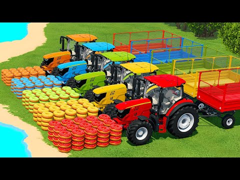 LOAD AND TRANSPORT MINI DONUTS WITH JOHN DEERE TRACTORS - Farming Simulator 22