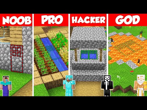 SECRET DOOR BASE HOUSE BUILD CHALLENGE - Minecraft Battle: NOOB vs PRO vs HACKER vs GOD / Animation