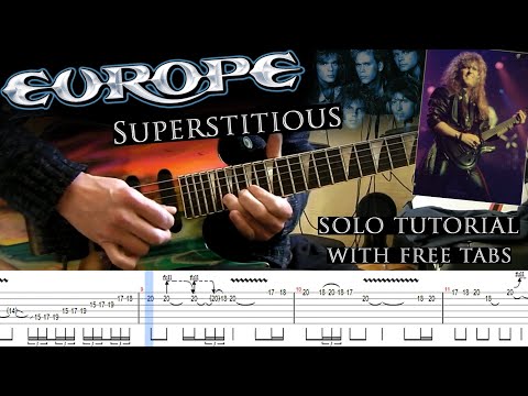 Europe - Superstitious guitar solo lesson (with tablatures and backing tracks)